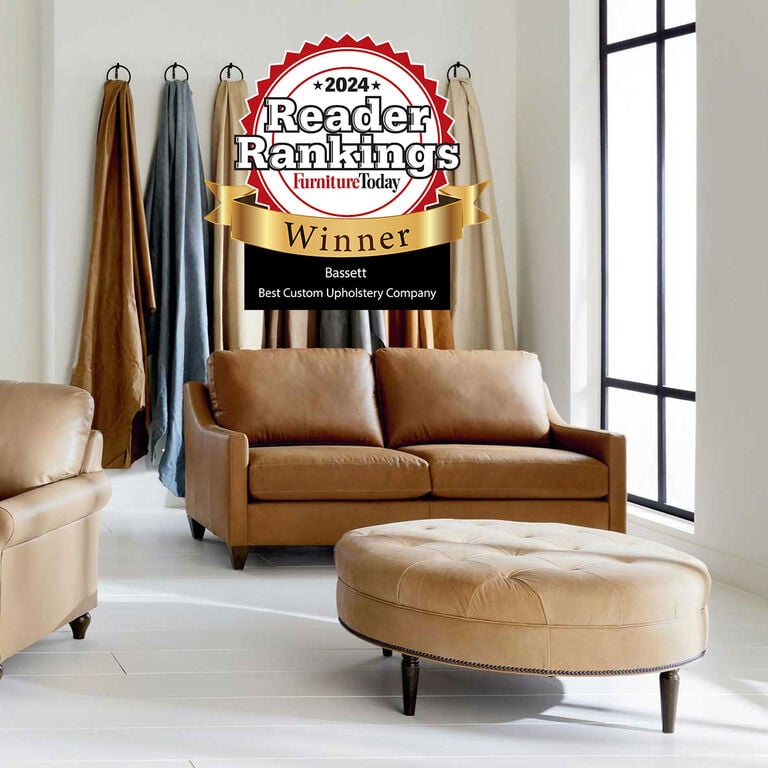 Custom upholstered leather chair display